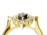 Yellow gold Fancy Black Marquise Cut Halo Diamond Cluster Ring with Marquise and Round Stones on a White Gold Band with Prong Setting_4