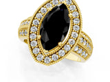 Yellow gold Fancy Black Marquise Cut Halo Diamond Engagement Ring with Pave Split Shank and Four-Prong Setting_1