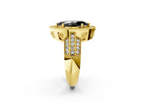 Yellow gold Fancy Black Marquise Cut Halo Diamond Engagement Ring with Pave Split Shank and Four-Prong Setting_2