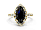 Yellow gold Fancy Black Marquise Cut Halo Diamond Pave Band with Prong Setting