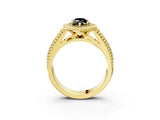 Yellow gold Fancy Black Marquise Cut Halo Diamond Ring with Beaded Split Shank and Four-Prong Setting_3