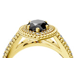 Yellow gold Fancy Black Marquise Cut Halo Diamond Ring with Beaded Split Shank and Four-Prong Setting_4