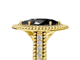 Yellow gold Fancy Black Marquise Cut Halo Diamond Ring with Beaded Split Shank and Four-Prong Setting_5