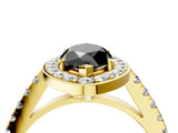 Yellow gold Fancy Black Marquise Cut Halo Diamond Ring with Pavé Band and Three-Prong Setting_4