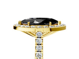 Yellow gold Fancy Black Marquise Cut Halo Diamond Ring with Pavé Band and Three-Prong Setting_5