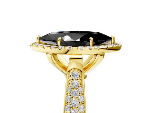 Yellow gold Fancy Black Marquise Cut Halo Diamond Ring with Pavé Band_5