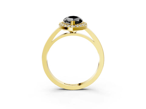 Yellow gold Fancy Black Marquise Cut Halo Diamond Ring with Solitaire Band and Prong Setting_3