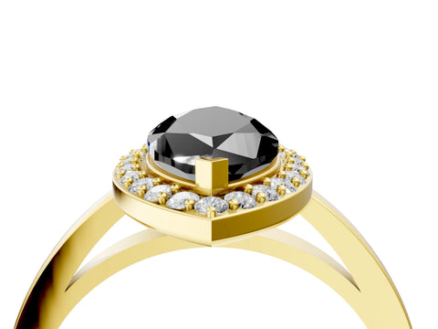 Yellow gold Fancy Black Marquise Cut Halo Diamond Ring with Solitaire Band and Prong Setting_4