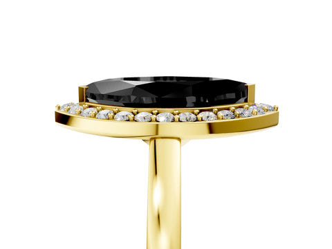 Yellow gold Fancy Black Marquise Cut Halo Diamond Ring with Solitaire Band and Prong Setting_5
