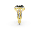 Yellow gold Fancy Black Marquise Cut Halo Diamond Ring with Split Shank and Four-Prong Setting_2