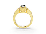Yellow gold Fancy Black Marquise Cut Halo Diamond Ring with Split Shank and Four-Prong Setting_3