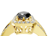 Yellow gold Fancy Black Marquise Cut Halo Diamond Ring with Split Shank and Four-Prong Setting_4