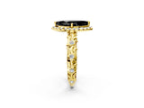 Yellow gold Fancy Black Marquise Cut Halo Diamond Solitaire with Filigree Band and Four-Prong Setting_2