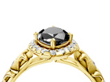 Yellow gold Fancy Black Marquise Cut Halo Diamond Solitaire with Filigree Band and Four-Prong Setting_4