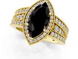 Yellow gold Fancy Black Marquise Cut Halo Diamond Split Shank Ring with Prong Setting_1