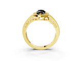 Yellow gold Fancy Black Marquise Cut Halo Diamond Split Shank Ring with Prong Setting_3