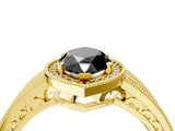 Yellow gold Fancy Black Marquise Cut Halo Diamond Split Shank Ring with Prong Setting_4