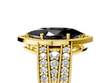 Yellow gold Fancy Black Marquise Cut Halo Diamond Split Shank Ring with Prong Setting_5