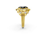 Yellow gold Fancy Black Marquise Cut Halo Milgrain Diamond Engagement Ring with Leaf Band and Four-Prong Setting_2