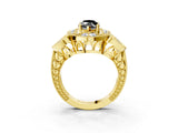 Yellow gold Fancy Black Marquise Cut Halo Milgrain Diamond Engagement Ring with Leaf Band and Four-Prong Setting_3