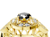 Yellow gold Fancy Black Marquise Cut Halo Milgrain Diamond Engagement Ring with Leaf Band and Four-Prong Setting_4