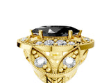 Yellow gold Fancy Black Marquise Cut Halo Milgrain Diamond Engagement Ring with Leaf Band and Four-Prong Setting_5