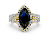 Yellow gold Fancy Black Marquise Cut Halo Pavé Diamond Engagement Ring with Split Shank and Four-Prong Setting_3
