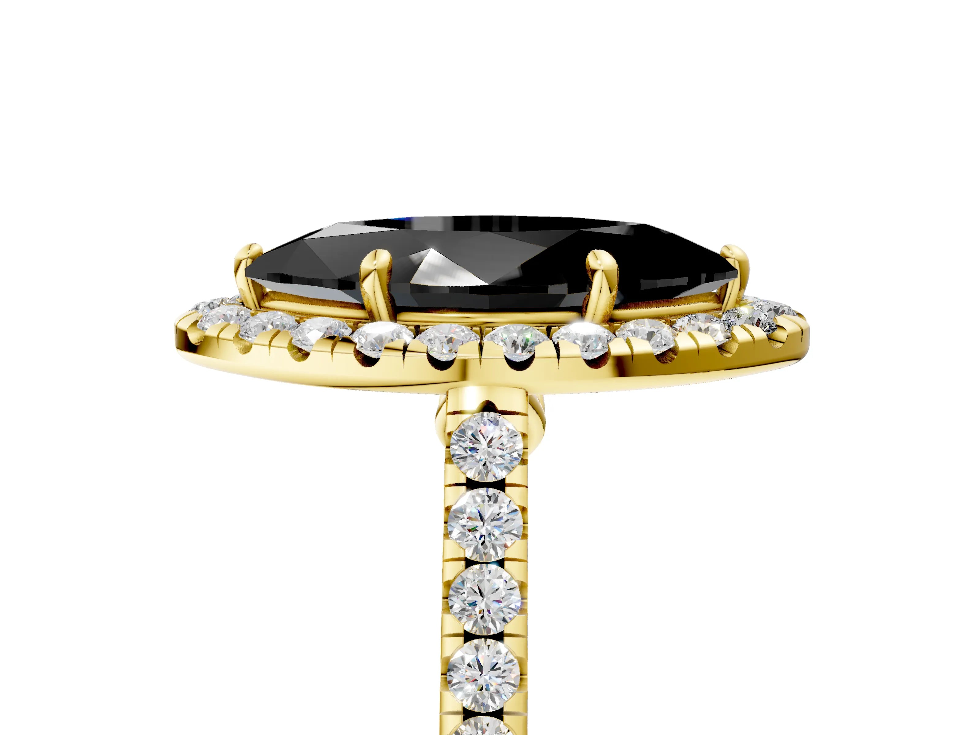 Yellow gold Fancy Black Marquise Cut Halo Pave Diamond Engagement Ring with Four-Prong Setting_5
