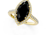 Yellow gold Fancy Black Marquise Cut Halo Round Diamond Pavé Band with Four-Prong Setting_4