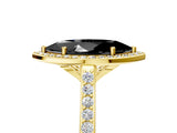Yellow gold Fancy Black Marquise Cut Halo Round Diamond Pavé Band with Four-Prong Setting_8