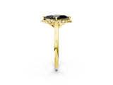 Yellow gold Fancy Black Marquise Cut Halo Round Diamond Solitaire Engagement Ring with Pave Band and Four-Prong Setting_14