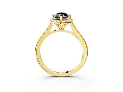 Yellow gold Fancy Black Marquise Cut Halo Round Diamond Solitaire Engagement Ring with Pave Band and Four-Prong Setting_15