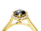 Yellow gold Fancy Black Marquise Cut Halo Round Diamond Solitaire Engagement Ring with Pave Band and Four-Prong Setting_16