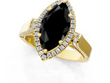 Yellow gold Fancy Black Marquise Cut Halo Round Diamond Twist Band with Four-Prong Setting_1