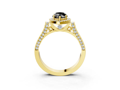 Yellow gold Fancy Black Marquise Cut Halo Round Diamond Twist Band with Four-Prong Setting_3