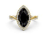 Yellow gold Fancy Black Marquise Cut Halo Twist Band with Four-Prong Setting_12