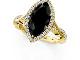 Yellow gold Fancy Black Marquise Cut Halo Twist Band with Four-Prong Setting_13