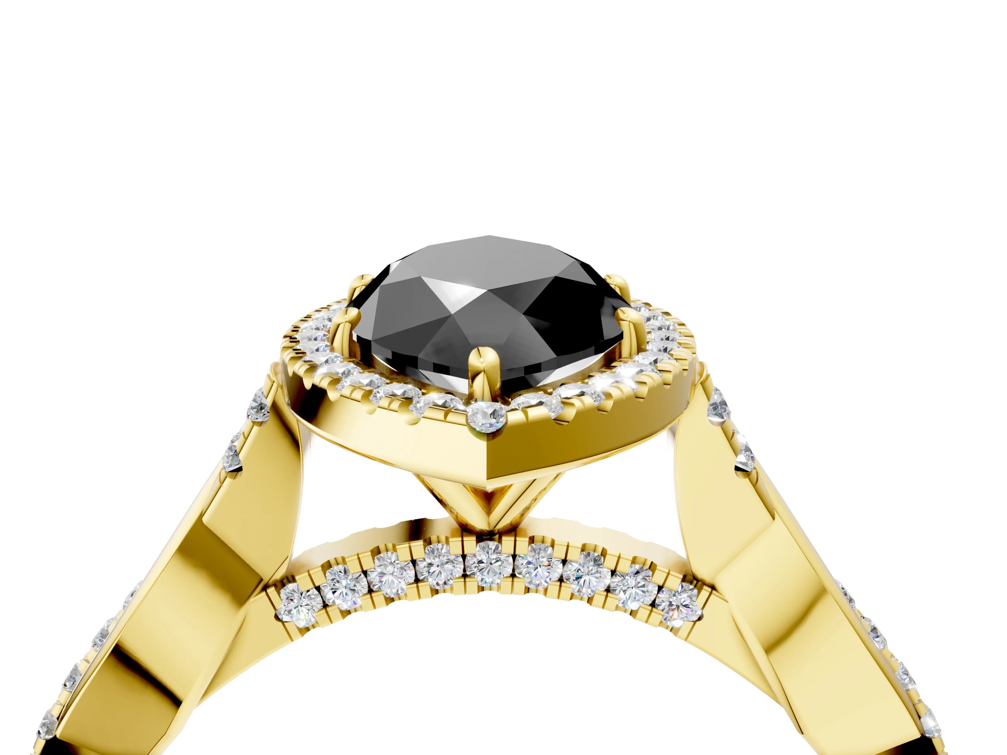Yellow gold Fancy Black Marquise Cut Halo Twist Band with Four-Prong Setting_4