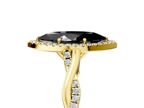 Yellow gold Fancy Black Marquise Cut Halo Twist Band with Four-Prong Setting_5