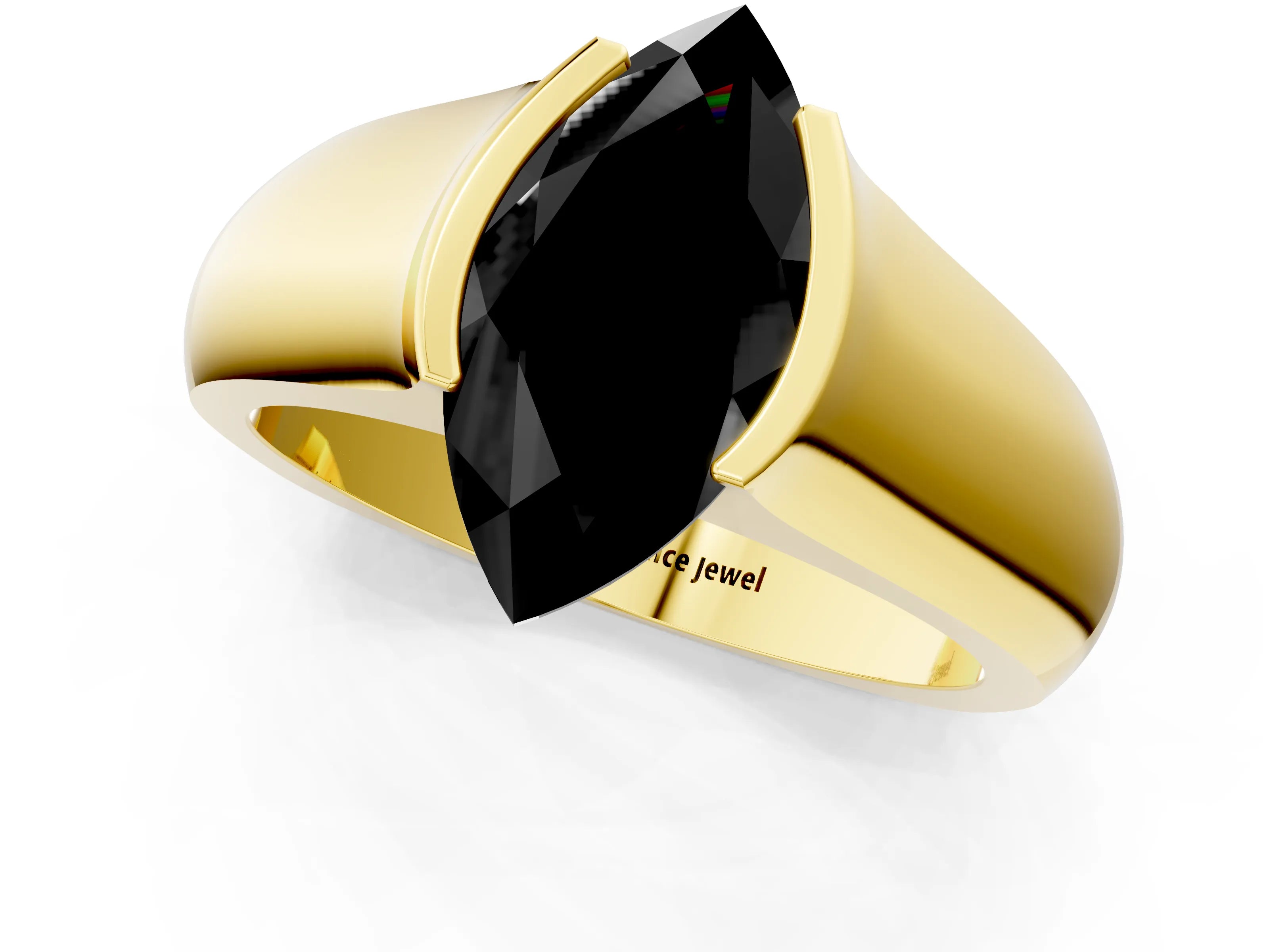 Yellow gold Fancy Black Marquise Cut Solitaire Bezel Set Diamond Ring with Wide Band_1