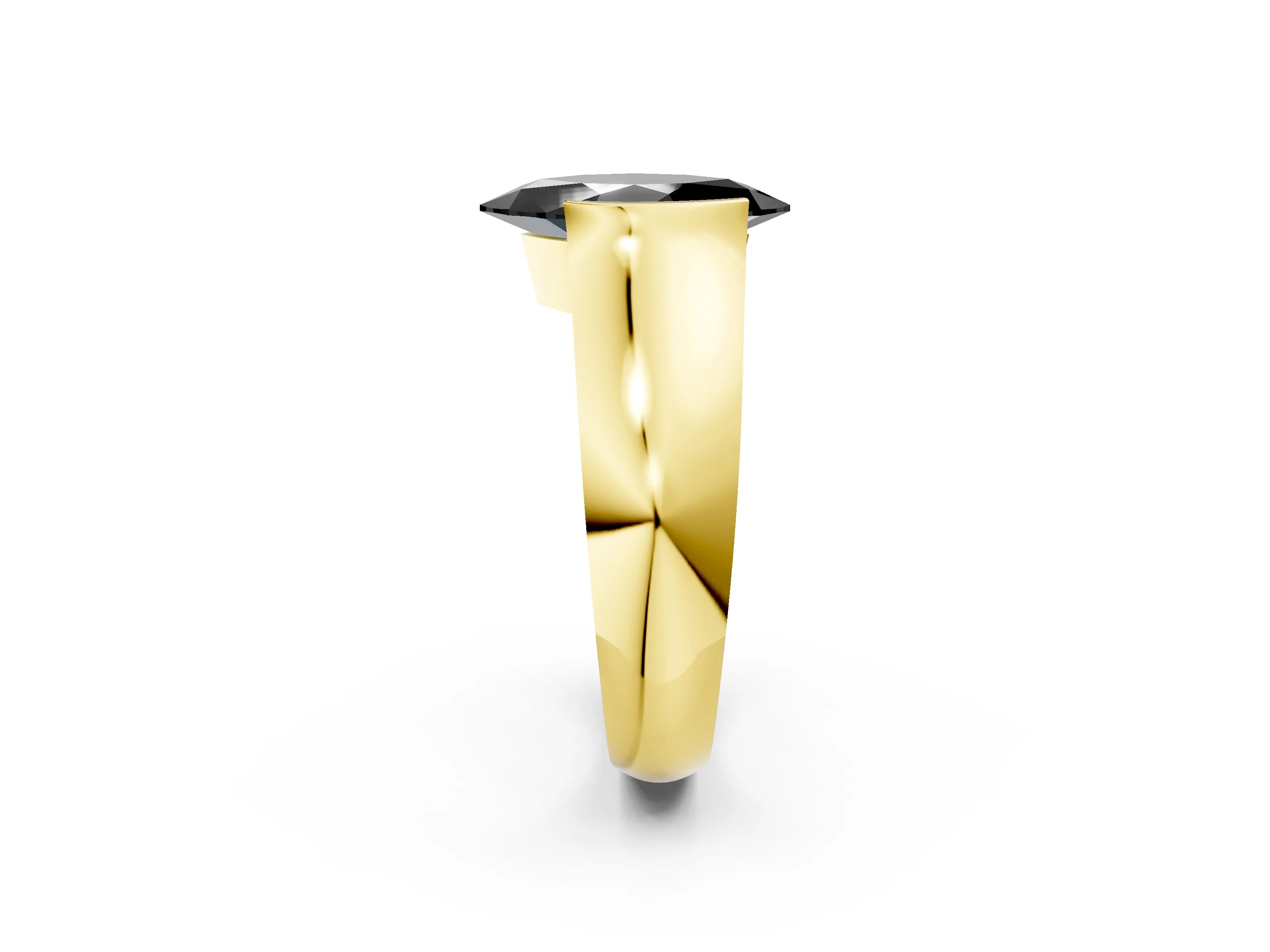 Yellow gold Fancy Black Marquise Cut Solitaire Bezel Set Diamond Ring with Wide Band_2