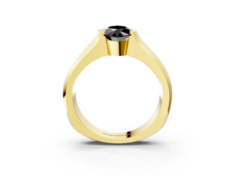 Yellow gold Fancy Black Marquise Cut Solitaire Bezel Set Diamond Ring with Wide Band_3