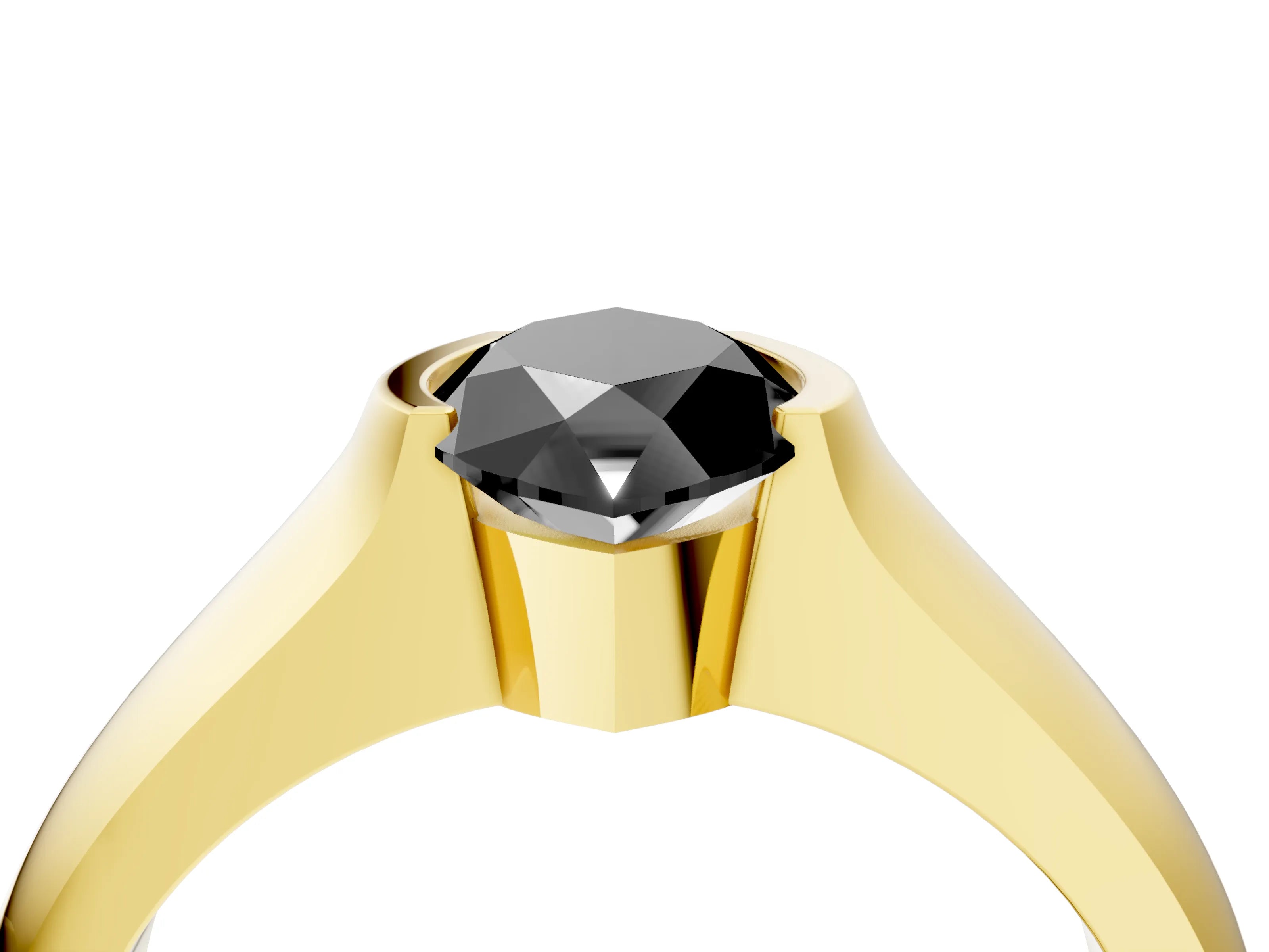 Yellow gold Fancy Black Marquise Cut Solitaire Bezel Set Diamond Ring with Wide Band_4