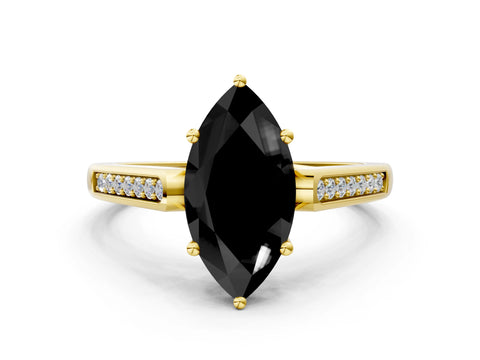 Yellow gold Fancy Black Marquise Cut Solitaire Cathedral Diamond Engagement Ring with Channel-Set Band and Four-Prong Setting_3