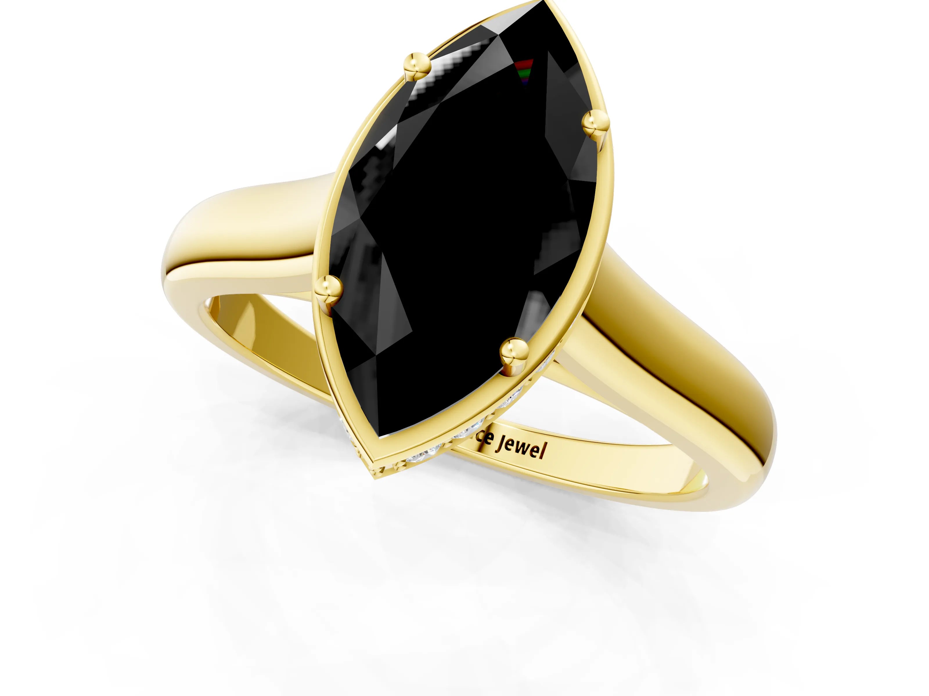 Yellow gold Fancy Black Marquise Cut Solitaire Diamond Engagement Ring with Four-Prong Setting and Tapered Band_1