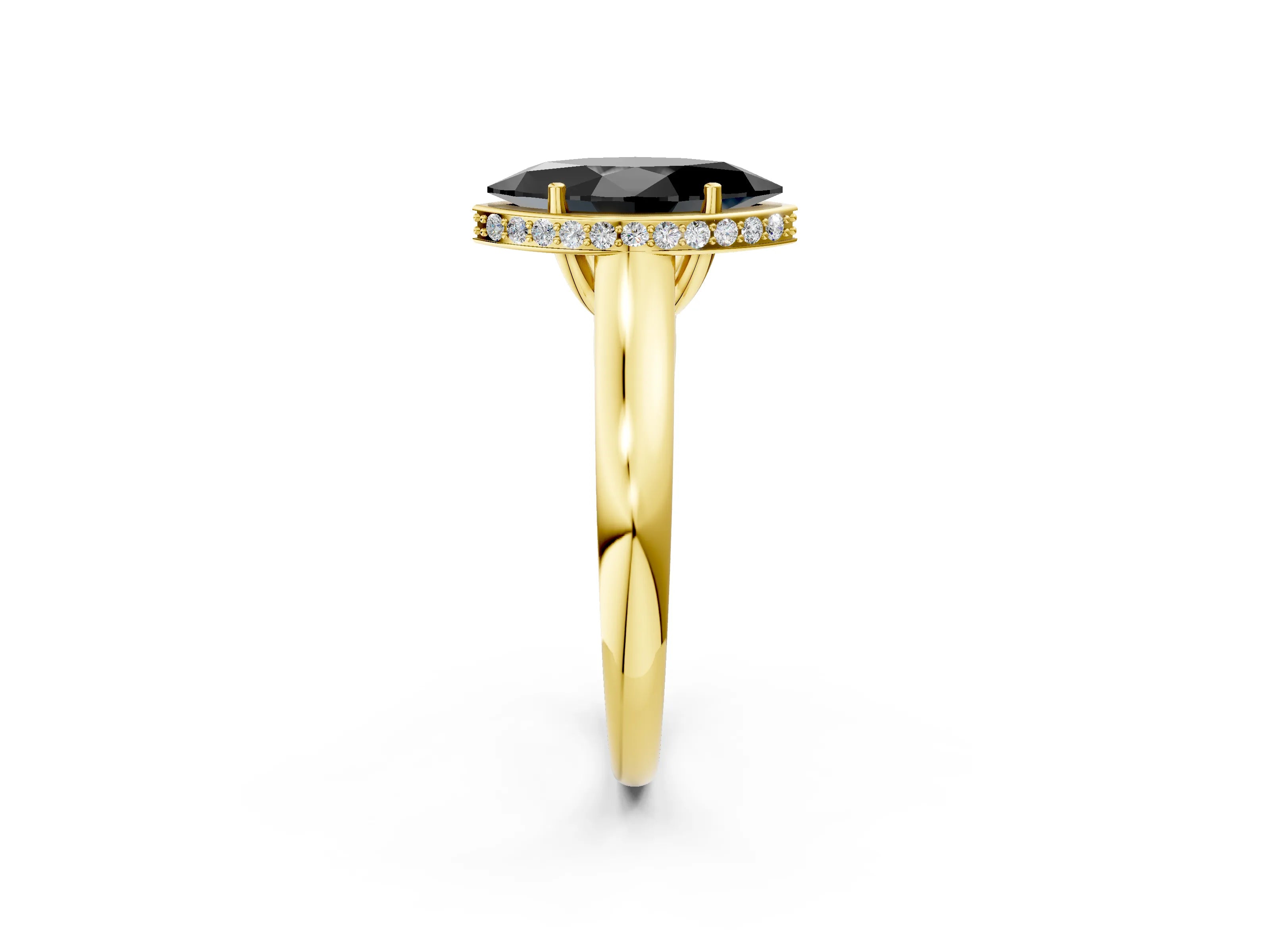 Yellow gold Fancy Black Marquise Cut Solitaire Diamond Engagement Ring with Four-Prong Setting and Tapered Band_2