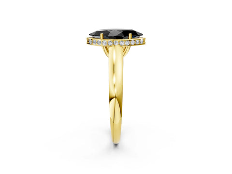 Yellow gold Fancy Black Marquise Cut Solitaire Diamond Engagement Ring with Four-Prong Setting and Tapered Band_2