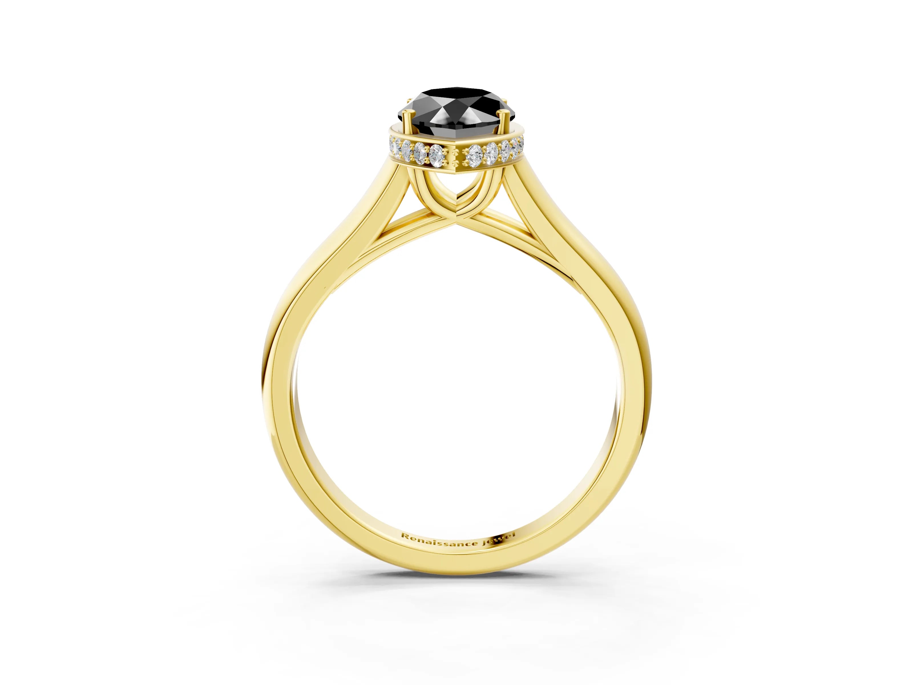 Yellow gold Fancy Black Marquise Cut Solitaire Diamond Engagement Ring with Four-Prong Setting and Tapered Band_3