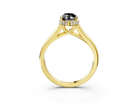 Yellow gold Fancy Black Marquise Cut Solitaire Diamond Engagement Ring with Four-Prong Setting and Tapered Band_3