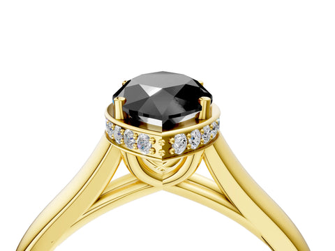 Yellow gold Fancy Black Marquise Cut Solitaire Diamond Engagement Ring with Four-Prong Setting and Tapered Band_4